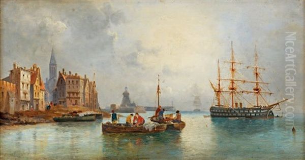 Barques Et Voiliers Dans Un Port Du Nord Oil Painting by Ferdinand Bonheur