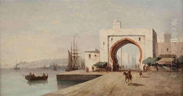 Vue D'un Port Oriental Anime Oil Painting by Ferdinand Bonheur