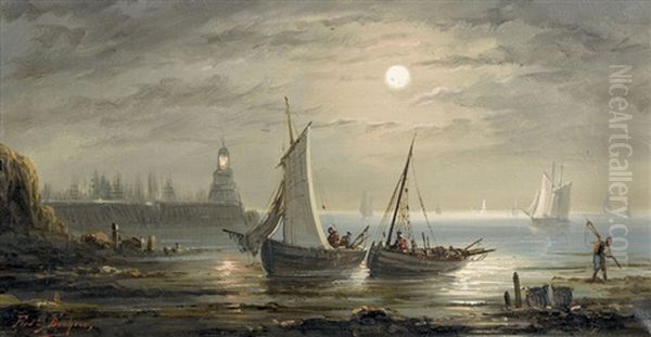 Abendliche Kustenpartie Mit Hafen Und Schiffen Oil Painting by Ferdinand Bonheur