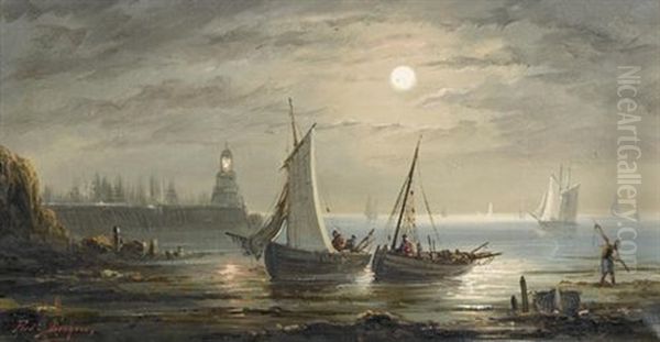 Abendliche Kustenpartie Mit Hafen Und Schiffen Oil Painting by Ferdinand Bonheur