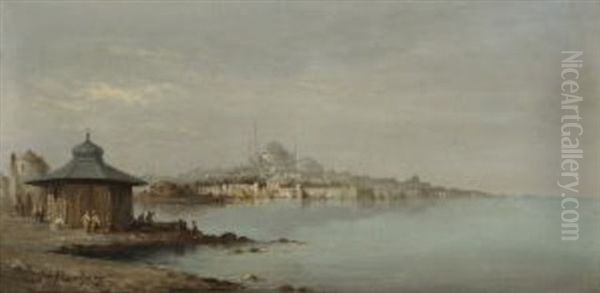 Blick Auf Istanbul (+beduinen Auf Einer Steinbrucke; Pair) Oil Painting by Ferdinand Bonheur