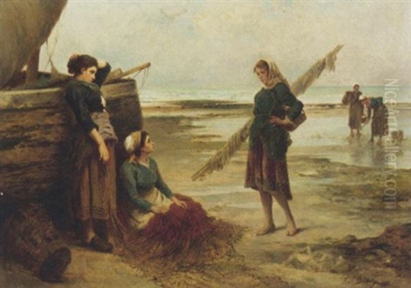 Tidying Up The Fish Nets Oil Painting by Ferdinand Bonheur