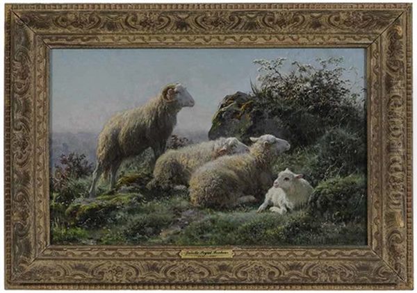 Sheep Resting On A Sunny Hillside Oil Painting by Juliette Peyrol Bonheur