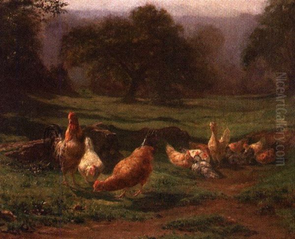 Barnyard Fowl In A Meadow Oil Painting by Juliette Peyrol Bonheur