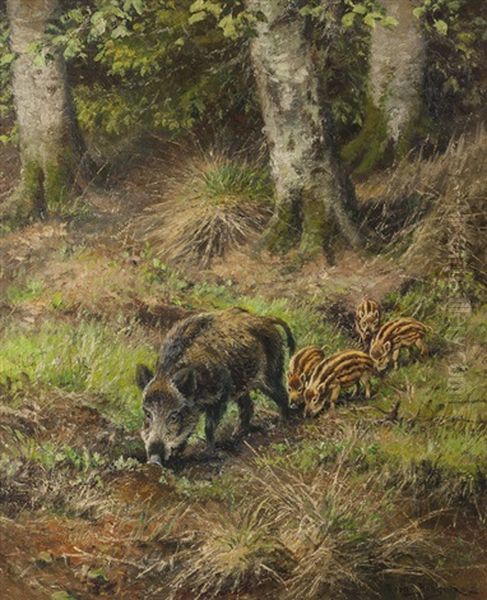 Wild Boar With Piglets Oil Painting by Rosa Bonheur