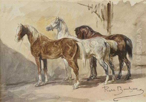 Etude De Trois Chevaux Oil Painting by Rosa Bonheur