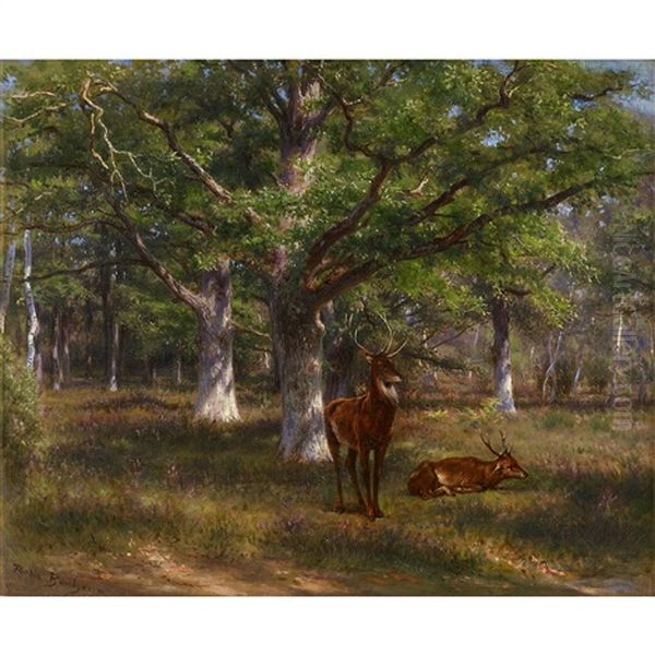 Stags In A Wood Oil Painting by Rosa Bonheur