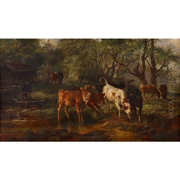 Cows Watering Oil Painting by Rosa Bonheur