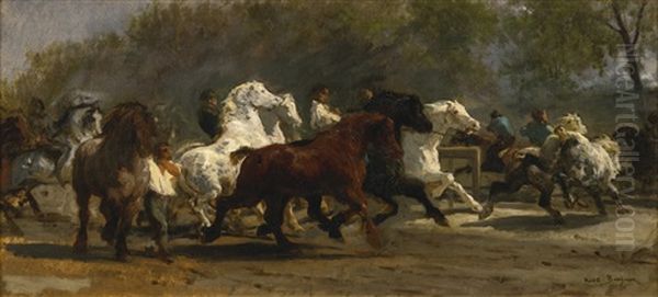 Le Marche Aux Chevaux De Paris Oil Painting by Rosa Bonheur