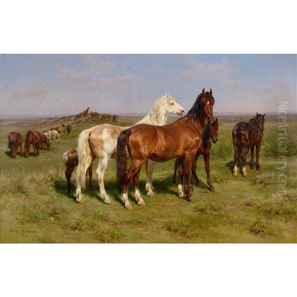 Horses In A Field Oil Painting by Rosa Bonheur