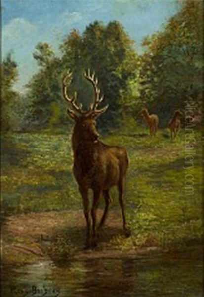 Deer Coming To The Brook To Drink Oil Painting by Rosa Bonheur