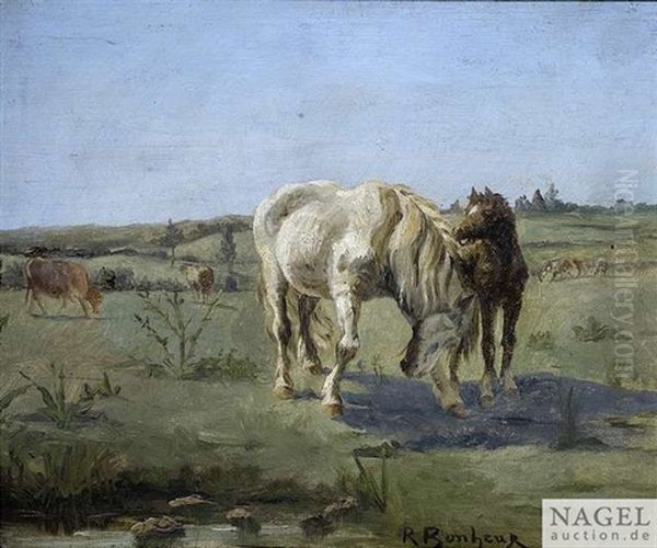 Broodmare And Foal On A Meadow Oil Painting by Rosa Bonheur