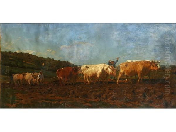 Loading The Hay Wagon; Ploughing With Oxen Oil Painting by Rosa Bonheur