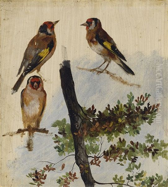 Study Of Birds And Tree * Study Of Birds And Sheep (2 Works) Oil Painting by Rosa Bonheur