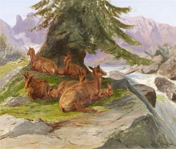 Gamsen Im Hochgebirge Oil Painting by Rosa Bonheur