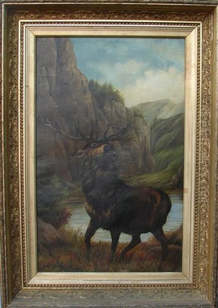 Elk By Stream Oil Painting by Rosa Bonheur