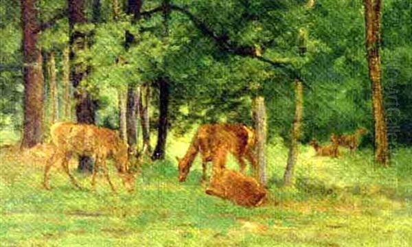 Deer Grazing In A Glade Oil Painting by Rosa Bonheur