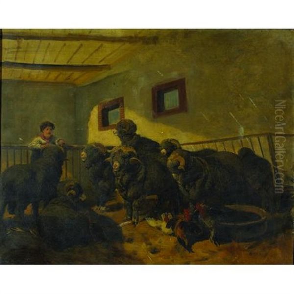 Moutons De Rambouillet A L'etable Oil Painting by Rosa Bonheur