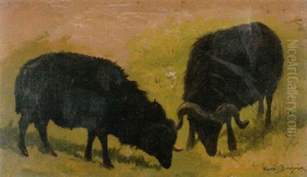 Zwei Weidende Widder Oil Painting by Rosa Bonheur