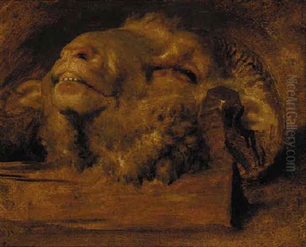 A Ram's Head Oil Painting by Rosa Bonheur