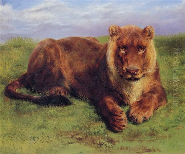 Lioness Posing Oil Painting by Rosa Bonheur