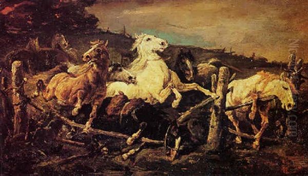 Chevaux Fuyant L'incendie Oil Painting by Rosa Bonheur