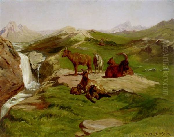 Chamois Goats In A Landscape Oil Painting by Rosa Bonheur