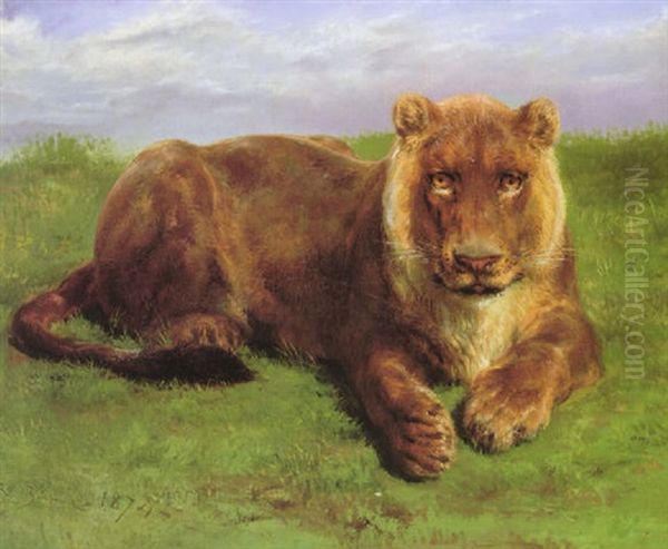 Lioness Posing Oil Painting by Rosa Bonheur