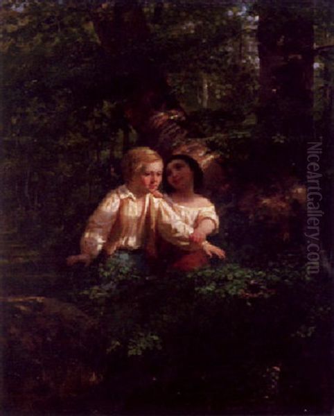 Zwei Kinder Entdecken Ein Vogelnest Im Wald Oil Painting by Rosa Bonheur