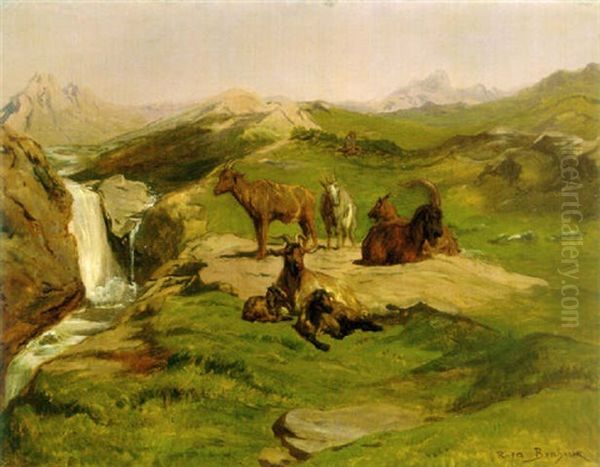 Chamois Goats In A Landscape Oil Painting by Rosa Bonheur