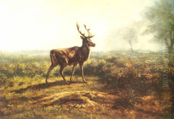 A Stag In A Landscape, Early Morning Oil Painting by Rosa Bonheur