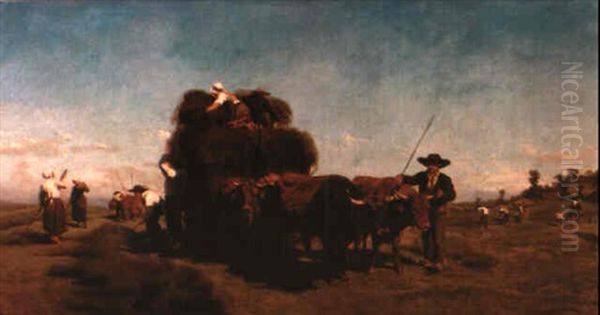 Haymaking In The Auverge Oil Painting by Rosa Bonheur