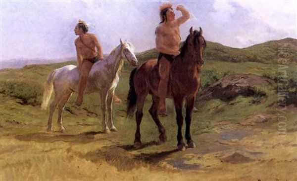 Indians On Horseback Watching An Enemy Oil Painting by Rosa Bonheur