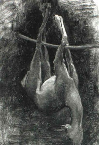 A Roe Deer Hanging From A Pole by Rosa Bonheur