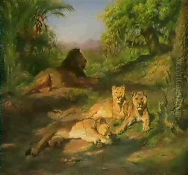 Lion And Lionesses Oil Painting by Rosa Bonheur