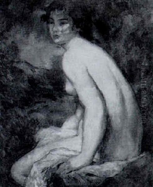 Seated Nude Oil Painting by Leon Bonhomme