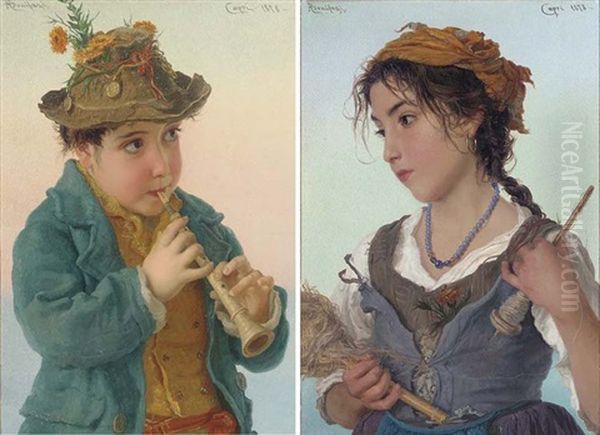 Il Pastorillo (+ La Giovanetta; Pair) Oil Painting by Adriano Bonifazi