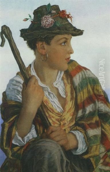 Italian Peasant Girl Oil Painting by Adriano Bonifazi