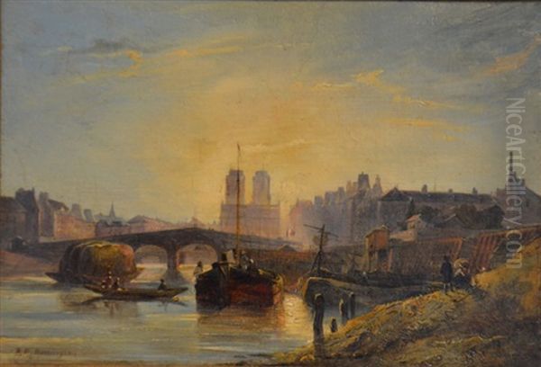 Vue De Paris Depuis La Seine, Notre Dame En Fond Oil Painting by Richard Parkes Bonington