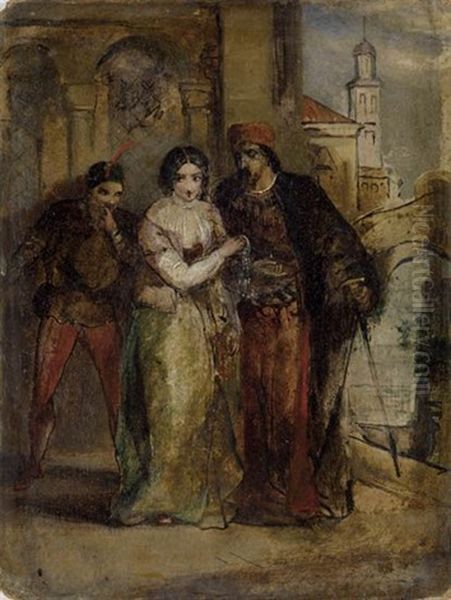 A Scene From The Merchant Of Venice (from Merchant Of Venice) Oil Painting by Richard Parkes Bonington