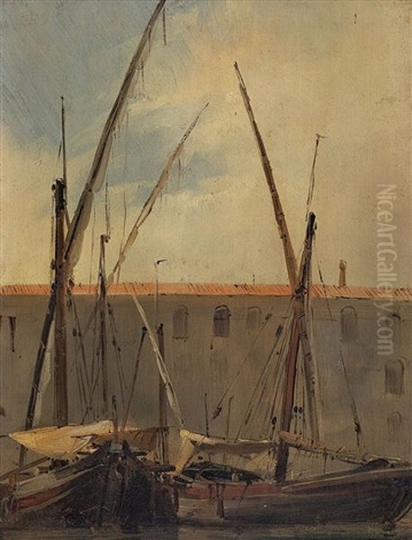 Segelschiffe In Einem Sudlichen Hafen (venedig?) Oil Painting by Richard Parkes Bonington