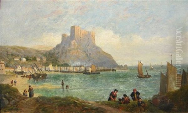 Coastal Scene, Northern France Oil Painting by Richard Parkes Bonington