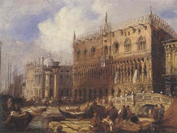 A View Of The Molo, Venice, With The Ducal Palace Oil Painting by Richard Parkes Bonington