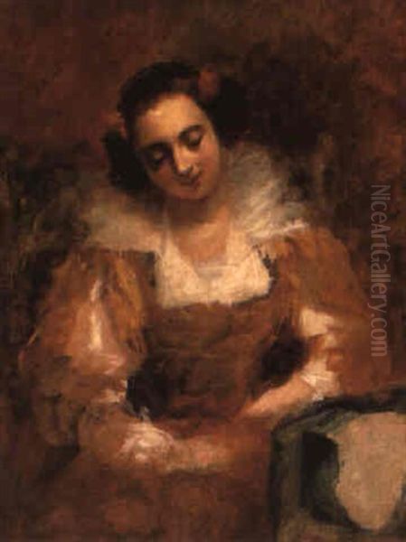 Portrait Of A Venetian Girl In A Yellow Dress Oil Painting by Richard Parkes Bonington