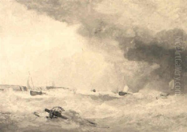 A Stormy Sea Oil Painting by Richard Parkes Bonington