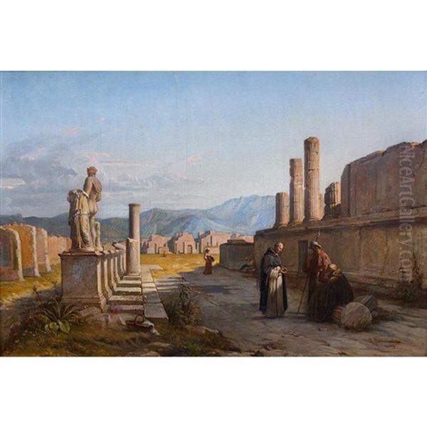 Entree Du Forum A Pompei Oil Painting by Pierre Bonirote