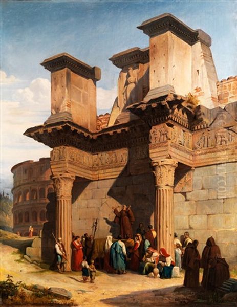 Die Predigt Im Minerva-forum In Rom Oil Painting by Pierre Bonirote