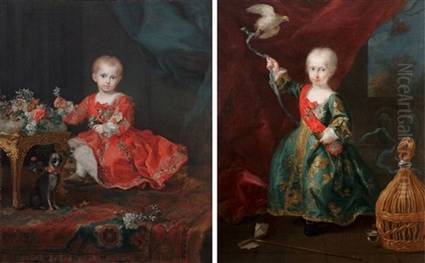 Portrait Des Infants D'espagne, Felipe Pascual De Borbon Et Fernando De Borbon (futur Roi De Naples Et Des Deux Siciles) (pair) Oil Painting by Giuseppe Bonito