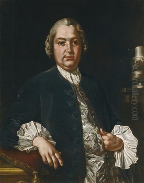 Portrait Of The Composer Niccolo Jommelli, Half- Length, In A Blue Coat And Satin Waistcoat Oil Painting by Giuseppe Bonito