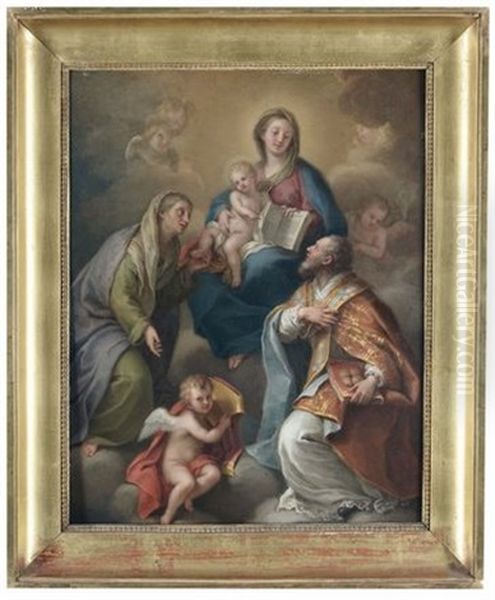 Madonna Col Bambino, Sant'anna E San Nicola Di Bari Oil Painting by Giuseppe Bonito